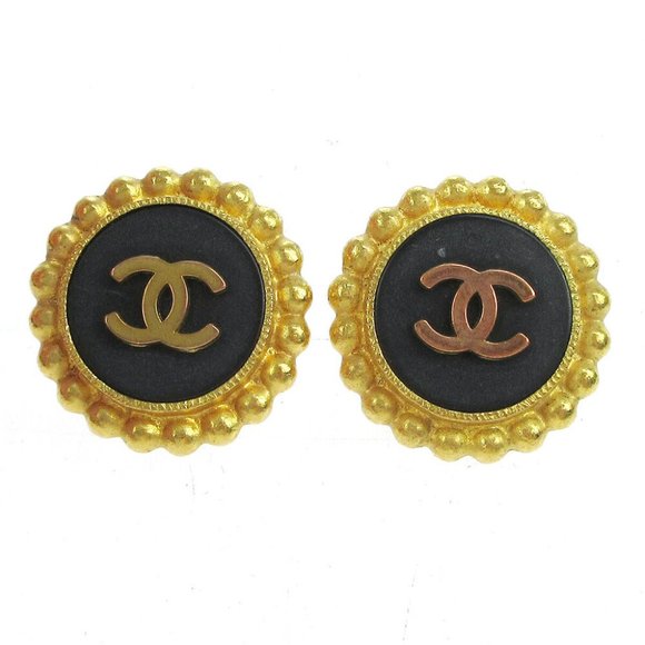 CHANEL CC Logos Button Motif Earrings Gold-Tone Clip-On 93A Accessories AK38487k - Picture 1 of 4